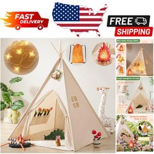 Durable Kids Teepee Tent with Washable Fabric and Cozy Star Lights   Easy Setup 