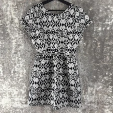 One Clothing Size L Abstract Geometric Mini Fit Flared Dress Black White
