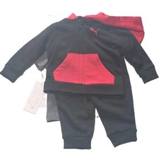 PUMA 3 Piece Hoodie T-Shirt Pants Set Black Red Gray 3-6M Outfit NWT