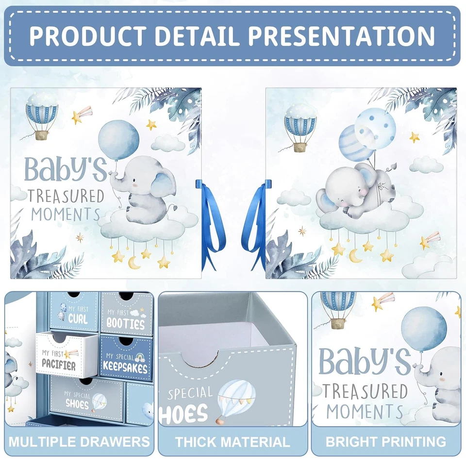 Baby Keepsake Box Treasured Memories Elephant Newborn Memory Organizer 9 Labeled - Image 2 of 4