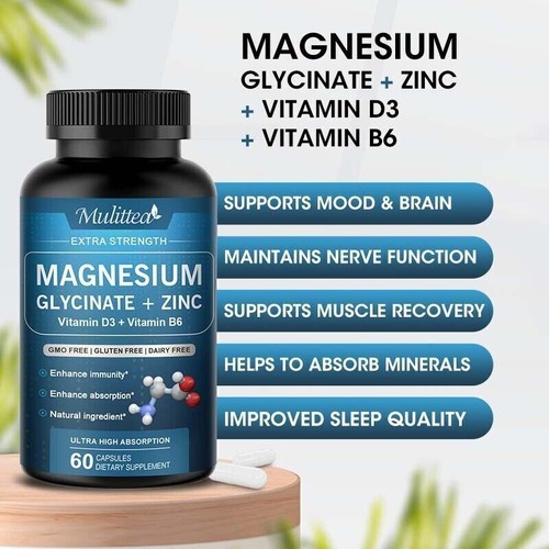 Magnesium Glycinate Capsules 500mg Per Serving - Highest Potency Capsules - Zdjęcie 3 z 12
