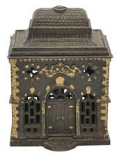 Antique Still Bank Cast Iron House Arched Entry Architecture Coin Bank 1890–191