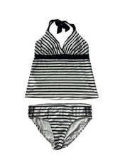 Land's End Women's Swimsuit White / Navy Blue Striped, Nautical, Beach Wear 12