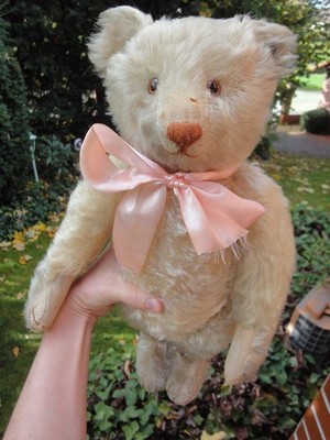 One antique prewar Steiff teddy bear Steiff button long f white mohair SO CUTE