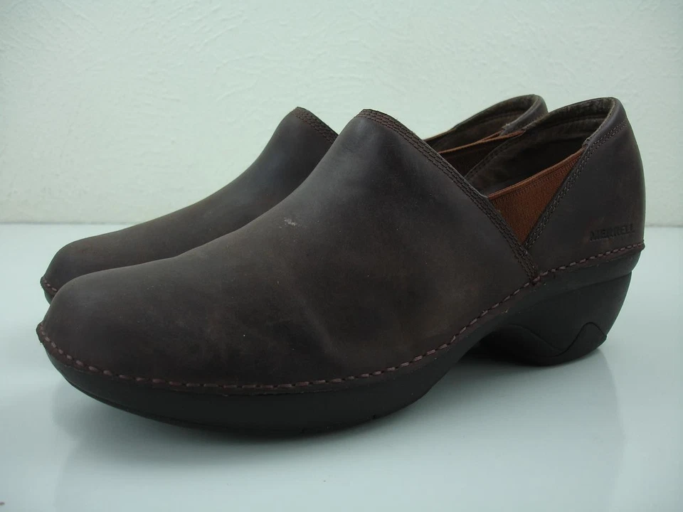 Mocassim feminino 10 M Merrell Emma couro marrom morena mulas tamancos sapatos J45650