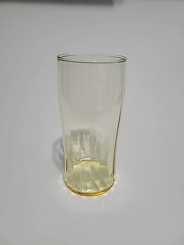 Vintage Yellow Depression Glass Vertical Ribbed Tumbler Drinking Glass 12oz.