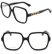 GUCCI GG1193O 1193 Black Gold Logo Geometric Bold Eyeglass Optical 56mm 001