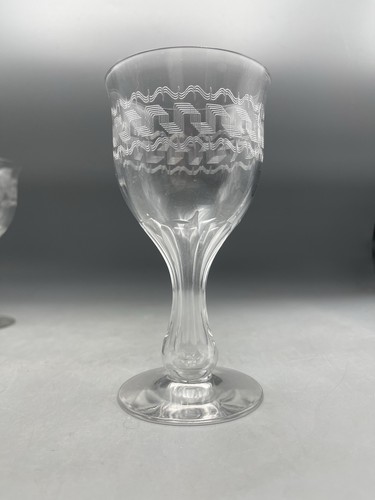 Set di 5 bicchieri da champagne antichi Fostoria Etch 45 greci stelo cavo - Foto 2 di 6