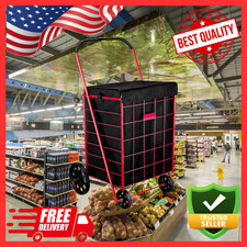 Folding Grocery Basket Cart Shopping Wheel Large Utility Laundry18"X15"X24" BAG