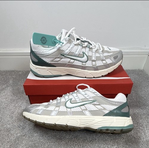 Nike P-6000 Men’s Trainers UK 10 White/Grey/Green Low Top Lace-Up Mesh