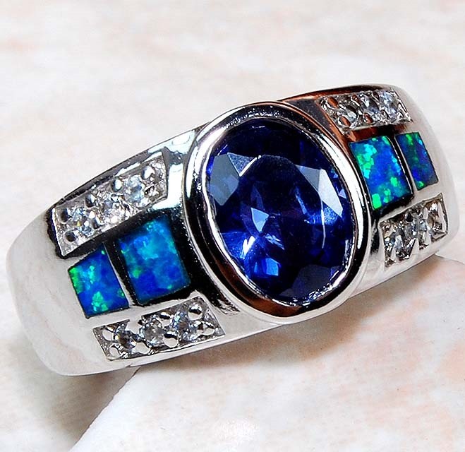 Australian Opal Inlay 925 Solid Sterling Silver Ring Jewelry Sz 8 GA4-8