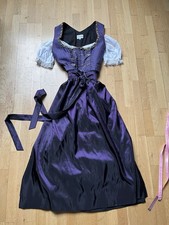 STAPF dirndl size 44 purple/black/white silk/cotton with apron & blouse
