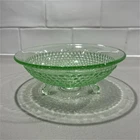 Green uranium depression 3 footed hobnail bowl