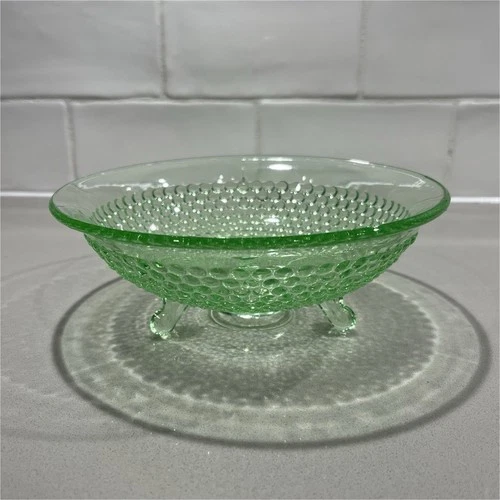 Green uranium depression 3 footed hobnail bowl