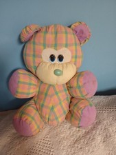 Vintage Dan Dee Plaid Teddy Bear Plush 12" Multi Pastel Stuffed Animal Lovey Tot