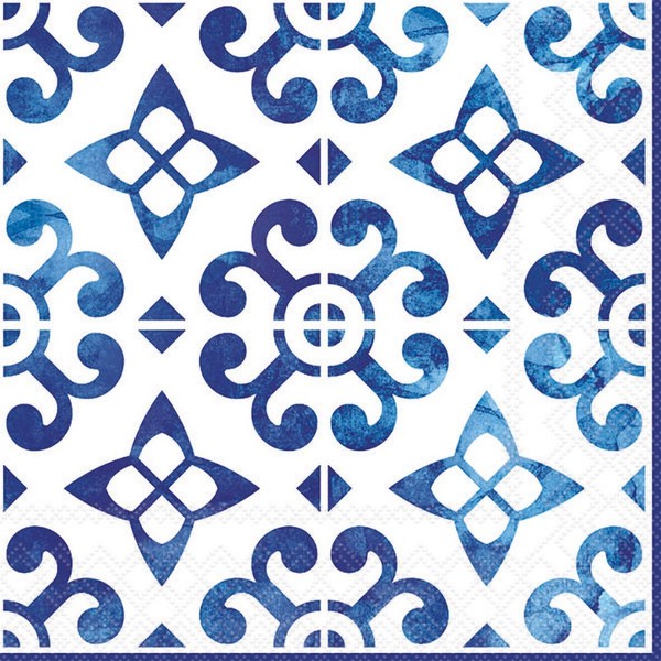 Ambiente Serviette Nordisch Blau Kacheln 20 Stk 33X33 Cm Tischdeko Servietten-image