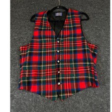 Vintage 70s Pendleton Plaid Wool Vest Mens Large Red Virgin Wool Stewart Tartan