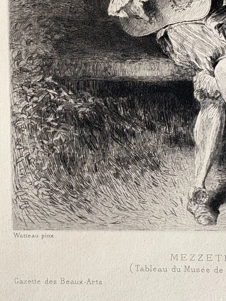 Antoine Watteau gravure Eau Forte Etching Mezzetin Musique Guitare Guitariste - Photo 4/4