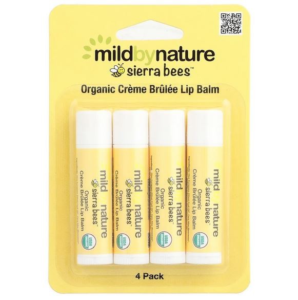 MILD BY NATURE, Sierra Bees, Organic Lip Balms, Creme Brulee, 4 Pack, 4.25g Each