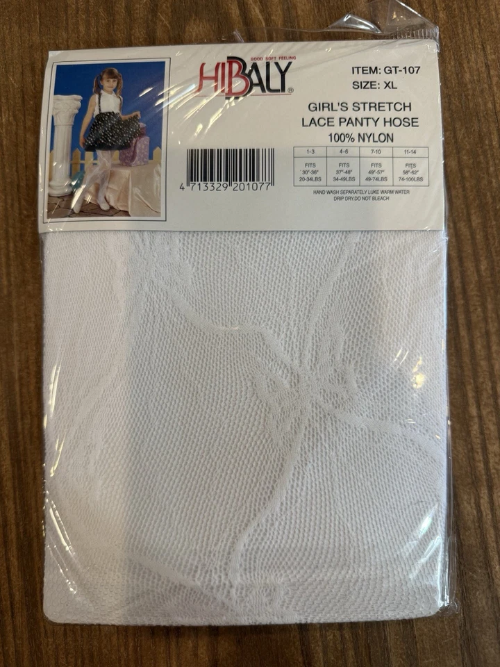 Medias/pantimedias blancas de encaje elástico talla XL para niña - A0215 Foto 3 de 4