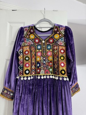 fitted lace wedding dress Traditional Afghan Women Mirrors Work Purple Dress XX Large main image 0