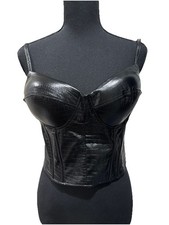Say What Faux Leather Tank Bustier Bra Bralette Corset Crop Tops Spaghetti Strap