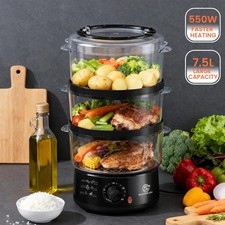 SUPERLEX 3-Tier Food Steamer 7.5L Capacity Stackable & Collapsible Baskets 550W