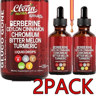 2 Bottles Clean Nutra Berberine with Ceylon Cinnamon Supplement Liquid Drops++