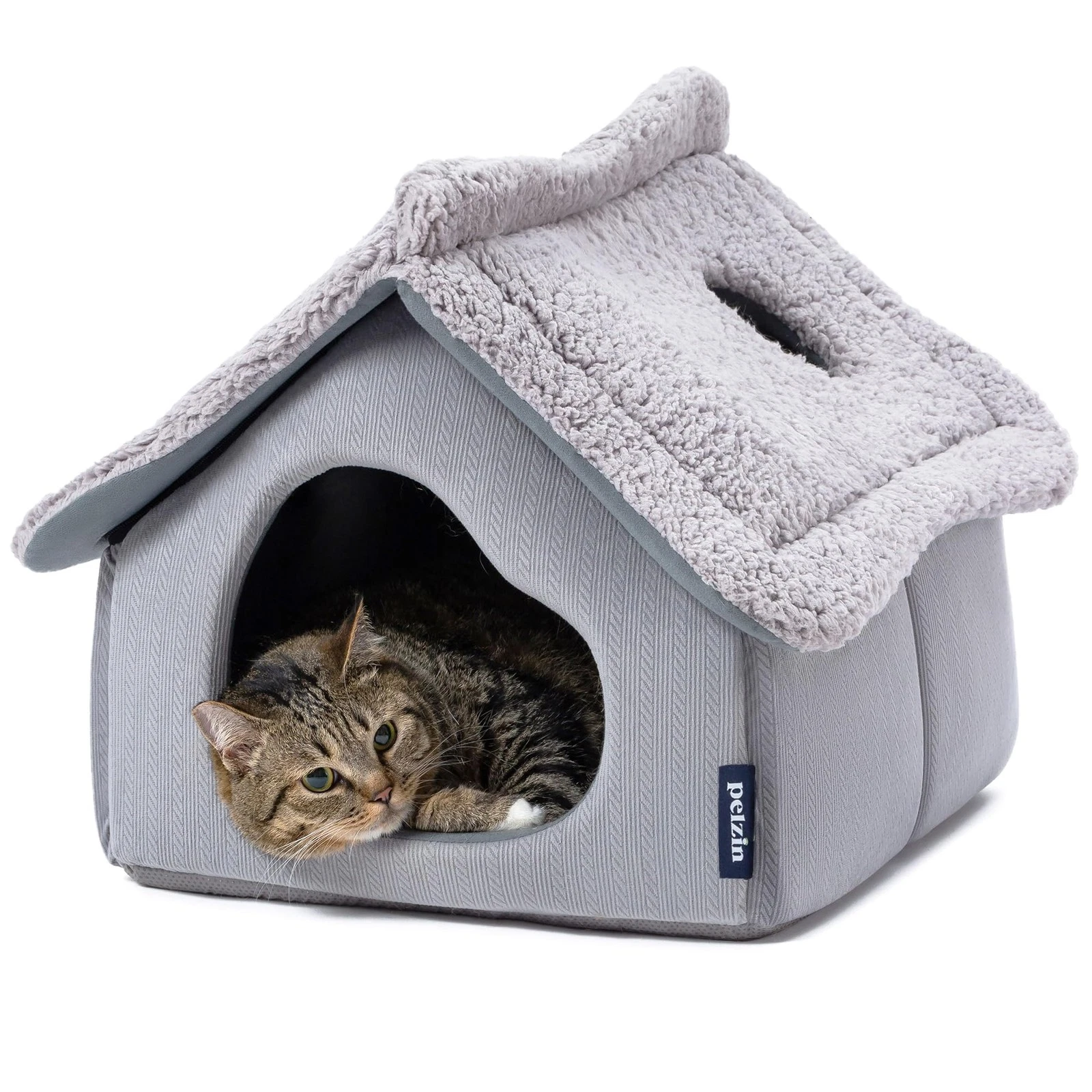 Cat Houses for Indoor Cats - Large Cat Cave Bed with Removable Support Foam a...