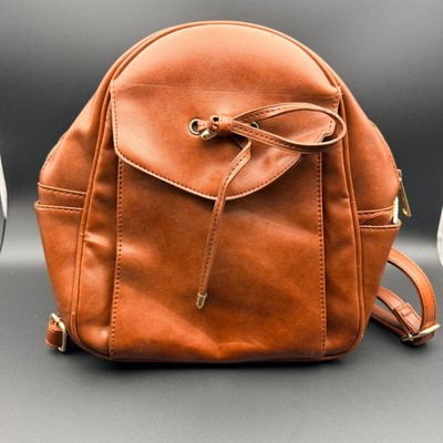 Coofit Backpack Bag Womens Brown Leather Top Carry Handle Adjustable Straps