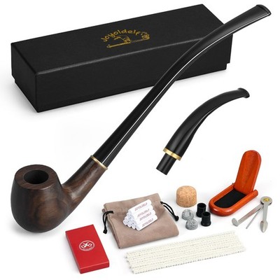 Ebony Tobacco Pipe Set - Handmade Smoking Pipe with Replaceable Stem, Wood Pi...