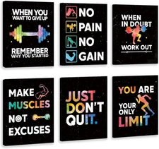HLNIUC Motivational Wall Art - Inspirational Workout Room Decor Set of 6