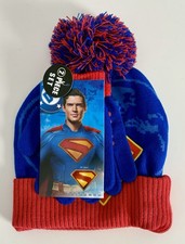 Superman Boys Pom Beanie Hat and Gloves Set, One Size, New