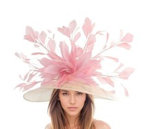 Baby Blush Pink White Kentucky Derby Royal Ascot Ladies Day Wedding Guest Hat