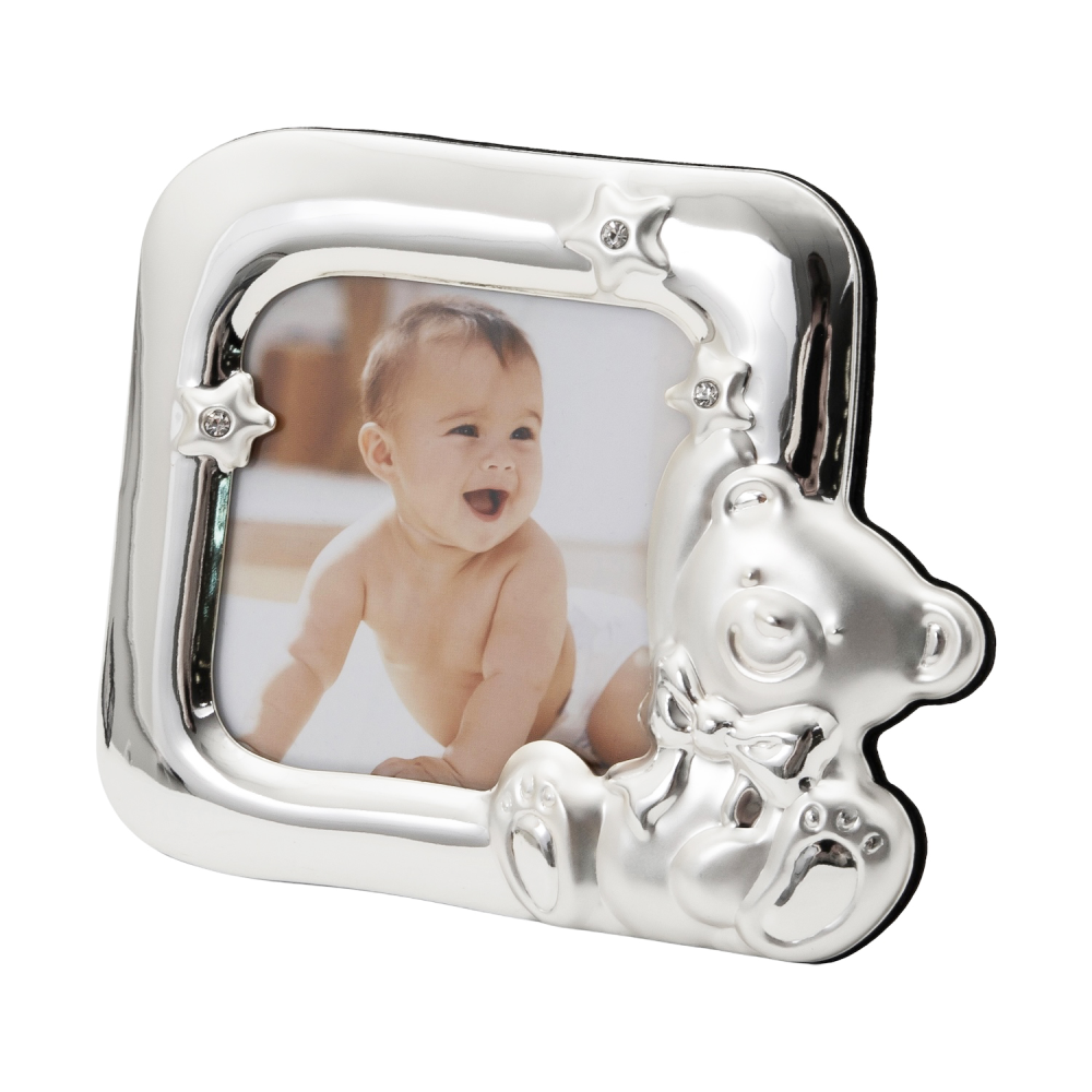Square Shaped Teddy Bear Baby Photo Frame with Small Diamante Stars by Happy ...