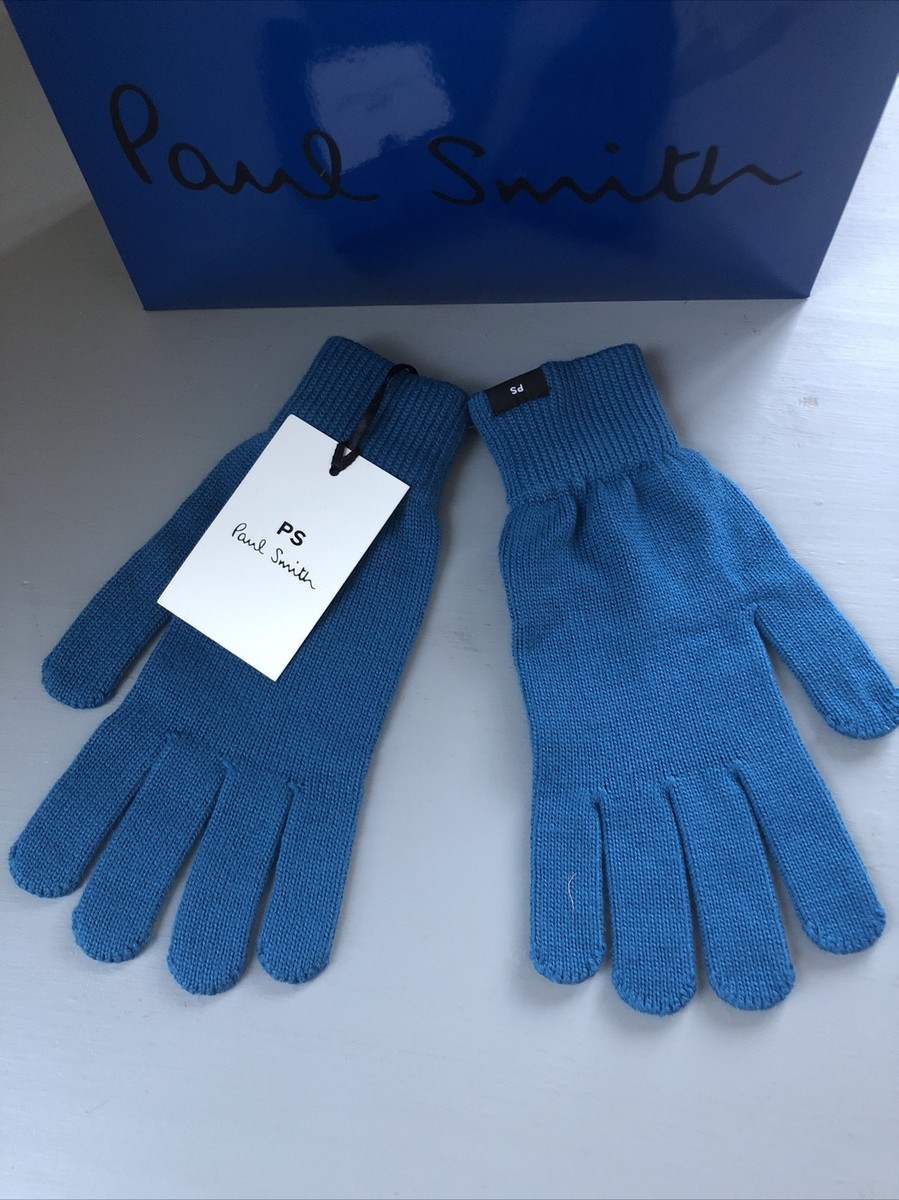 DESIGNER PAUL SMITH MEN MARINE BLUE 100% LAMBSWOOL GLOVES O/S BNWT