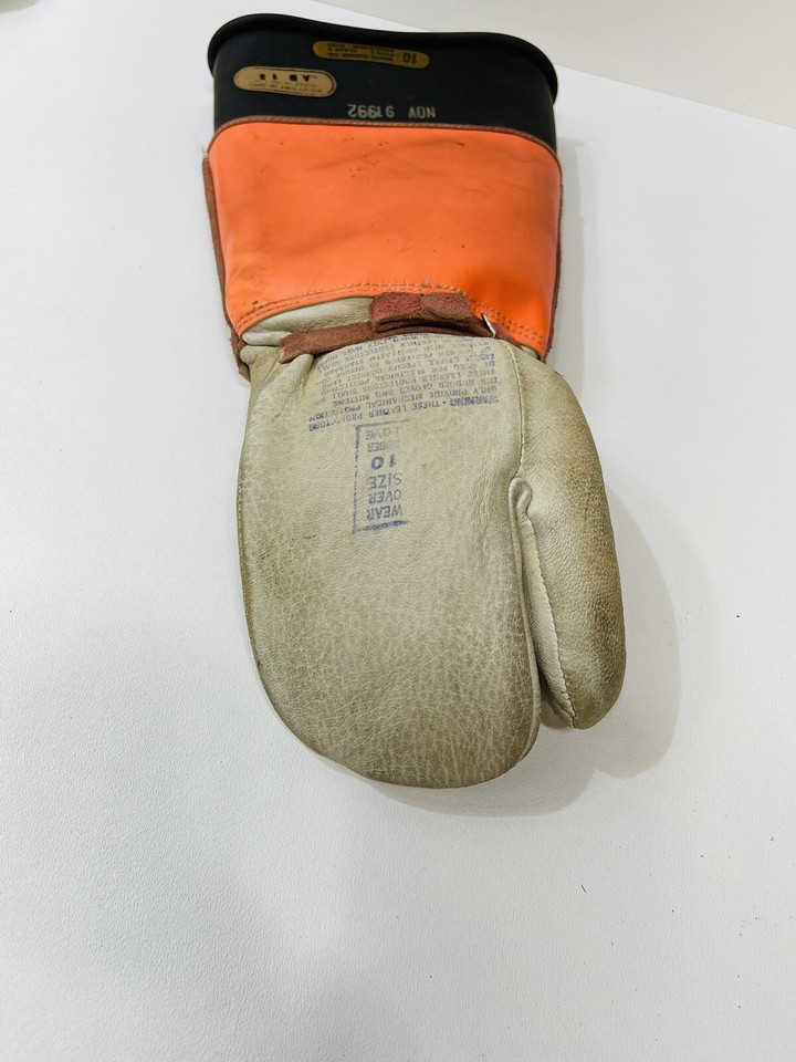 AD 11 KUNZ LINEMAN'S LEATHER RUBBER GLOVE MITS PROTECTORS SIZE 10 eBay