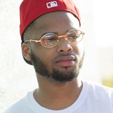 Men's Oval  Hip Hop Retro Vintage Clear Lens Gold Frame Wood Eyewear Glasses
