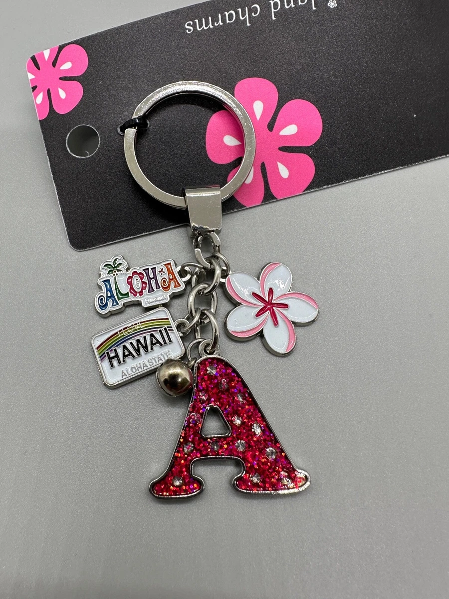 Alphabet Initial Letter A Keychain Key Ring Bag Charm Hawaii aloha monogram  pink