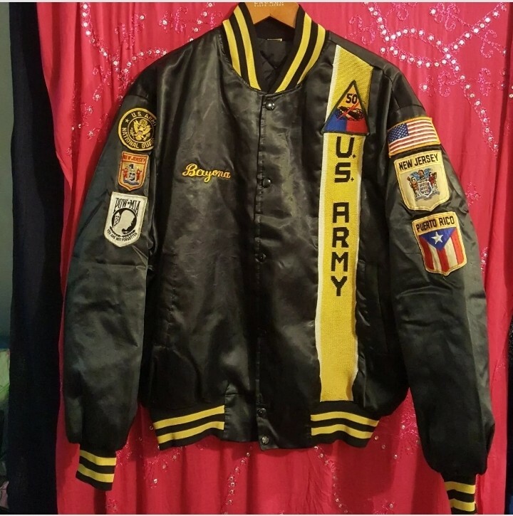 Bomber Jacket US Army, Puerto Rico, New Jersey D~2~39 Black Men's Size L Vintage-image