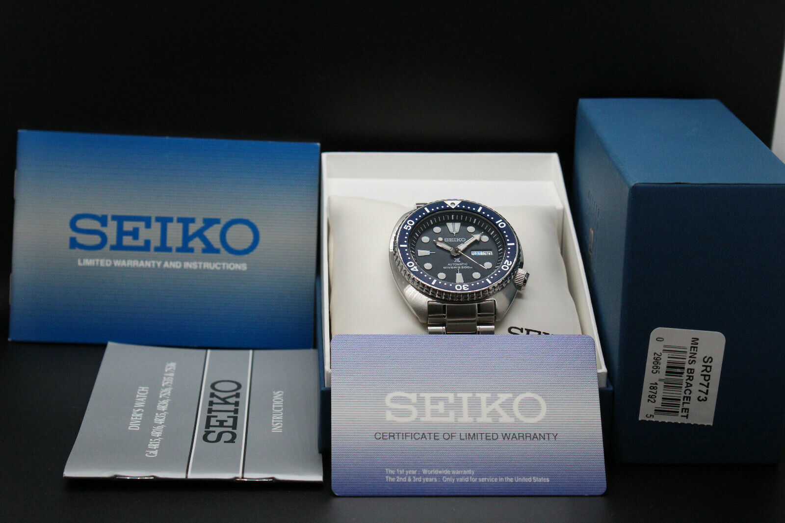 Messing For tidlig latin Seiko Turtle Prospex Navy Blue SRP773J1 Japan Made Bracelet Box paper SRP773  4954628198594 | eBay