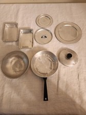 Vintage 1960s Aluminum Toy Kitchen Pieces: Pan, Bowl, Plates, Baking Sheets