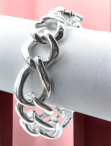 925 STERLING SILVER HAMMERED CURB LINK BRACELET 8" LIGHTWEIGHT 1563 - Picture 4 of 5