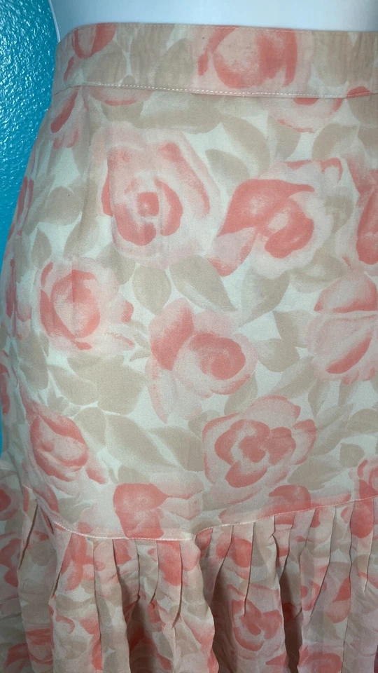 Falda Vintage Louis Feraud Seda Talla 14 Rosa Floral Años 70 Foto 2 de 3