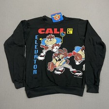 Looney Tunes Sweatshirt Boys Medium Black Taz Football 1997 AOP Deadstock