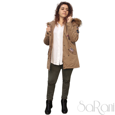 Parka Femme Beige Doublée Fourrure à Capuche - Manteau D'hiver Casual, Longueur Haut De Cuisse, Neuf Avec étiquettes
