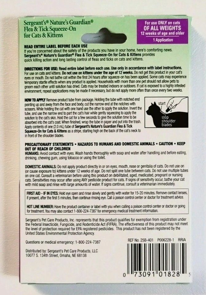 Sergent's Nature's Guardian Flea & Tick Squeeze-On For Cats & Kittens