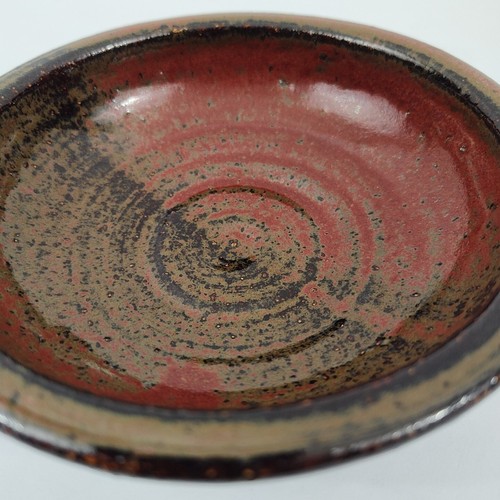Studio Art Pottery Trinket Bowl Dish Brown Red Initialed Stoneware - Picture 5 of 7
