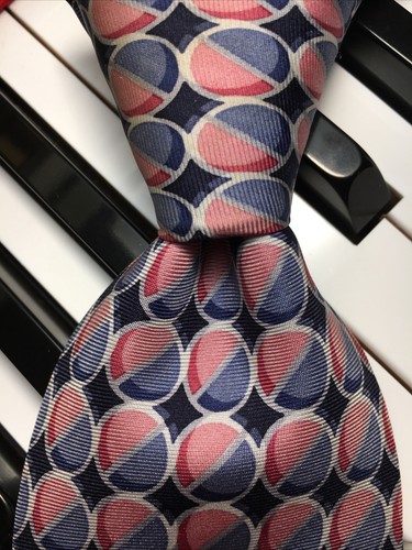 EMANUEL UNGARO /Designer Vintage Retro Two-Tone Blue & Pink Spheres Silk Necktie - Picture 6 of 8