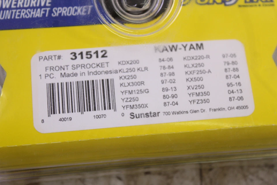 Piñón contraeje Kawasaki KDX200 KDX 200 1985-06 12T Sunstar Foto 3 de 4